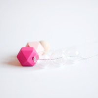 Pink Wooden Bead Necklace NL0969 - Thumbnail 1