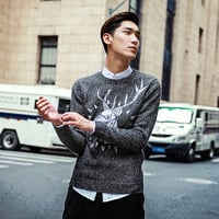  DEER EMBROIDERED GRAY JAPANESE STREET STYLE CASUAL SWEATER  - Thumbnail 2