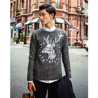  DEER EMBROIDERED GRAY JAPANESE STREET STYLE CASUAL SWEATER  - Thumbnail 4