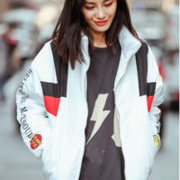 LETTER EMBROIDERED WHITE and BLACK UNISEX WARM WINTER COAT - Thumbnail 2