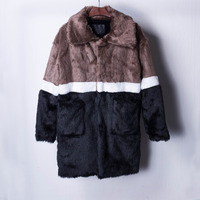 SLIVIIA BRITISH STREET DESIGN RAYON FUR BROWN BLACK WHITE STRIPED LONG COAT  - Thumbnail 4