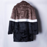 SLIVIIA BRITISH STREET DESIGN RAYON FUR BROWN BLACK WHITE STRIPED LONG COAT  - Thumbnail 1