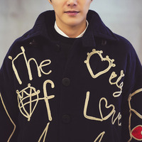 KOREAN STYLE HEART EMBROIDERED DARK BLUE THICK LONG COAT - Thumbnail 4