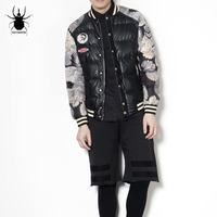 SPLIT OF INSIGNIA COLLAR THICK WINTERIZED SYNTHETIC LEATHER BASEBALL JACKET - Thumbnail 2