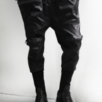 DROP CROTCH SYNTHETIC LEATHER SWEAT JOGGER PANTS - Thumbnail 1