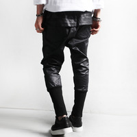 DROP CROTCH SYNTHETIC LEATHER SWEAT JOGGER PANTS - Thumbnail 4