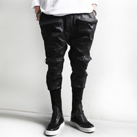 DROP CROTCH SYNTHETIC LEATHER SWEAT JOGGER PANTS - Thumbnail 3