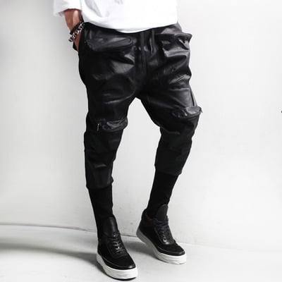 Drop crotch synthetic leather sweat jogger pants - Thumbnail 5