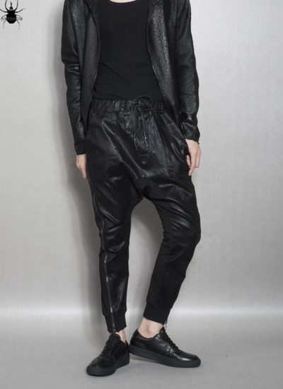 JAPANESE STREET STYLE 2 SIDED ZIPPER SYNTHETIC LEATHER DROP CROTCH PANTS
