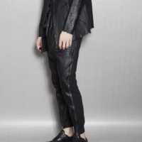 JAPANESE STREET STYLE 2 SIDED ZIPPER SYNTHETIC LEATHER DROP CROTCH PANTS - Thumbnail 2