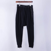 JAPANESE STREET STYLE 2 SIDED ZIPPER SYNTHETIC LEATHER DROP CROTCH PANTS - Thumbnail 3