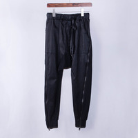 JAPANESE STREET STYLE 2 SIDED ZIPPER SYNTHETIC LEATHER DROP CROTCH PANTS - Thumbnail 4