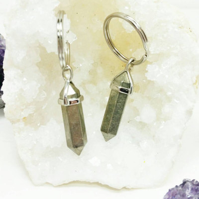 Crystal keychain pyrite point key chain