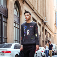 DECORATIVE PATCH WORK JAPANESE DESIGN UNISEX SWEATSHIRT B283-M38 - Thumbnail 3