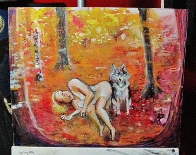 Over the river and through the woods, a painting