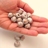 Handmade Gold and White Rustic Paper Mache Beads, 10 pcs - Thumbnail 3