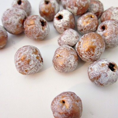 Handmade gold and white rustic paper mache beads, 10 pcs