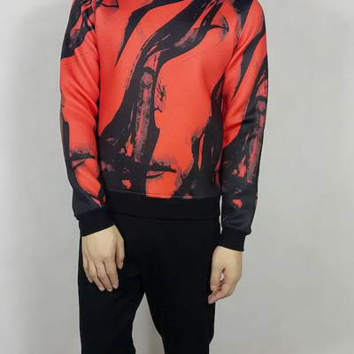 Abstract red ink printed sweatshirt r023 - Thumbnail 5