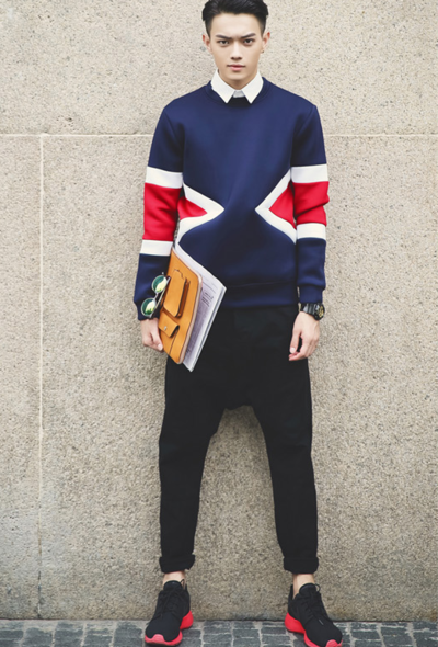 JAPANESE FASHION GEOMETRIC MOSAIC FIGURED SWEATSHIRT K3206