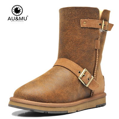 AUMU AUSTRALIA CHESTNUT CRAZE BROWN SHEEPSKIN WATERPROOF LEATHER BOOTS