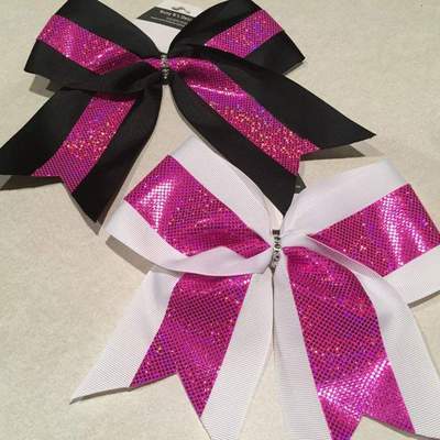 Pink holographic stripe cheer bow