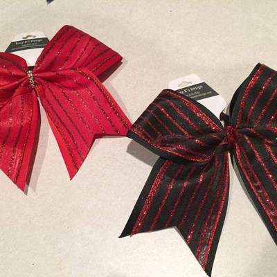 Red glitter stripe cheer bow
