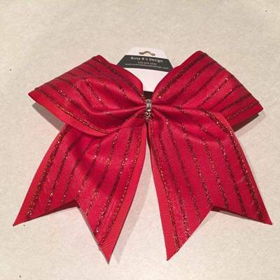 Red glitter stripe cheer bow