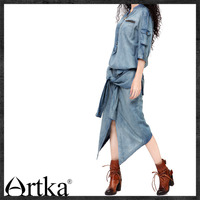 ARTKA SPRING SUMMER DENIM BLUE JEANS DRESS - Thumbnail 4