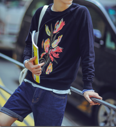 KOREAN STYLE TULIP EMBROIDERED UNISEX COTTON SWEATSHIRT