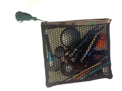 Mesh front camouflage makeup bag