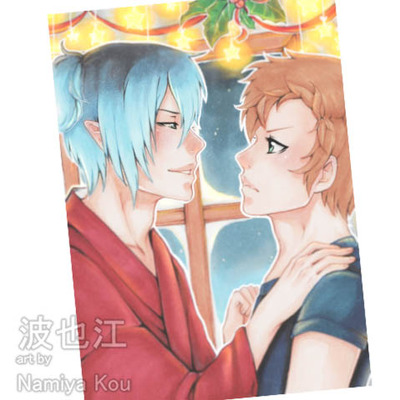 Aceo print xmas in the mood yaoi scene boys love romance art print