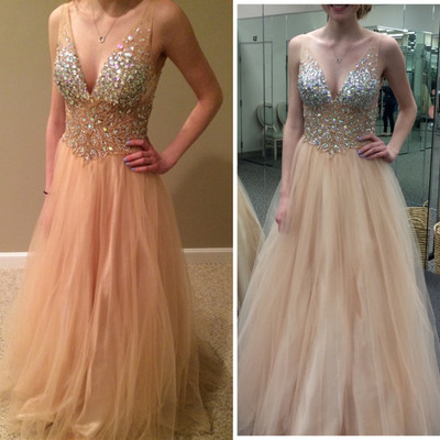 Champagne prom dress,prom dress gown,charming prom dress, v-neck prom dress,long prom dresses,evening dresses,158965 - Thumbnail 5