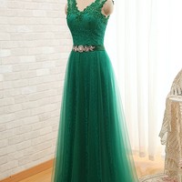 Green prom dress,long prom dress,lace prom dress,cheap Prom Dresses,party dress,evening Dresses,159086 - Thumbnail 1