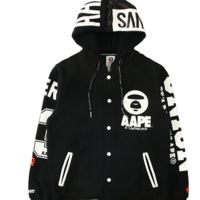 BLACK WHITE LOGO RETRO CLASSIC HOODIE SWEATER JACKET - Thumbnail 1