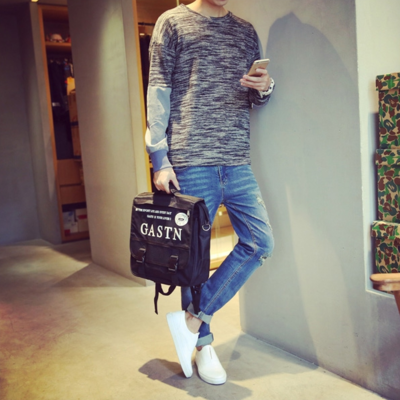 Dark blue striped patch work design stylish sweatshirt v-1179