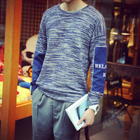 DARK BLUE STRIPED PATCH WORK DESIGN STYLISH SWEATSHIRT V-1179 - Thumbnail 1