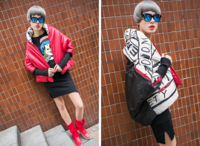 CarROUsel REVERSIBLE BAT SLEEVE LETTER FIGURED COAT