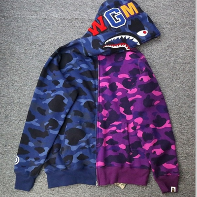 Bathing bap universe shark full zip hoodie camo purple blue sweatshirt