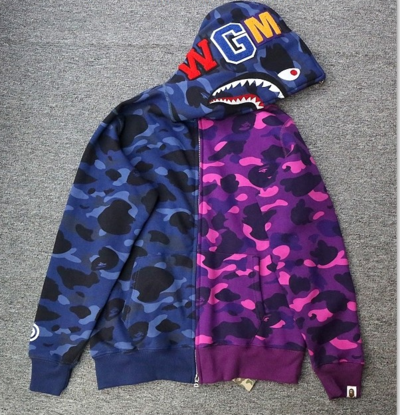 BATHING BAP UNIVERSE SHARK FULL ZIP HOODIE CAMO PURPLE BLUE SWEATSHIRT