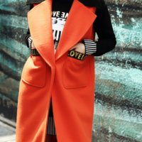 CarROUsel ORANGE WOOLEN LONG VEST WITH GREEN BUCKLE - Thumbnail 1