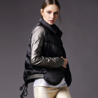  VITI HIGH CLASS PU SILVER LEATHER STITCHED BLACK WINTER COAT 8088 - Thumbnail 3