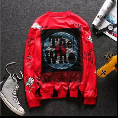 VALENTINE JAPANESE DECORATIVE COLLAR MESH CARDIGAN RED SWEATSHIRT BASEBALL COAT