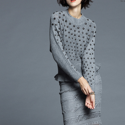 Viti bat sleeves elegant gray black dress 1223