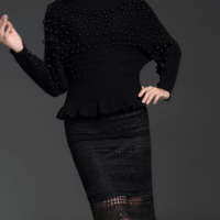 VITI BAT SLEEVES ELEGANT GRAY BLACK DRESS 1223 - Thumbnail 3