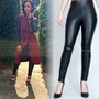 Slit Knees Faux Leather Pants - Thumbnail 1