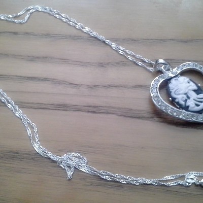 Silver plated crystal cameo on sterling silver necklace