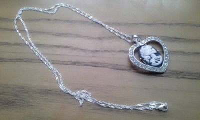 Silver plated crystal cameo on sterling silver necklace