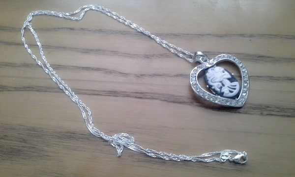 Silver Plated Crystal Cameo on Sterling Silver Necklace