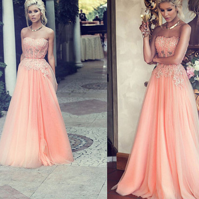 Peach prom dress,long prom dress,charming prom dress,party prom dresses,tulle prom dress,evening dresses,155312 - Thumbnail 5