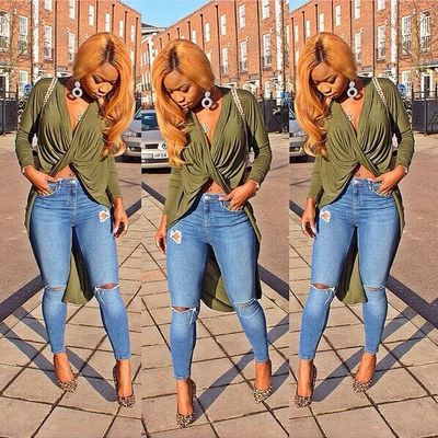 Sexy v neck long sleeves asymmetrical green polyester dress